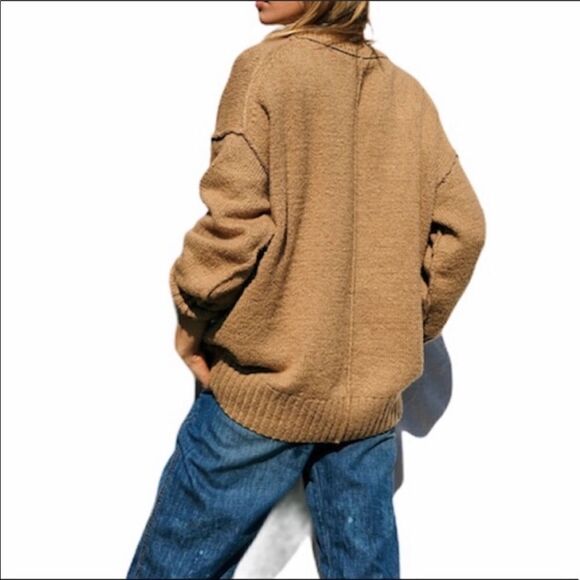 NEW FREE PEOPLE Brookside Oversized Sweater, Desert Camel - M - Picture 8 of 12